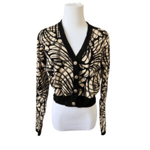 Guess‎ Posie Jacquard Knit Cardigan Sweater LARGE Cropped Button Up Preppy Money